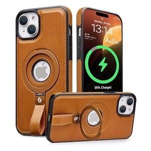 Butaiga for iPhone 15 Plus/iPhone 14 Plus Leather Case with Stand, Anti-Slip Grip Ring, Fits for MagSafe (Brown, iPhone 15/14 Plus)