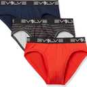 Evolve Men's Micro Sport 3 Pack No Show Briefs (Fiery Red/Progressing Stripe-alloy/Varsity Navy, Small)