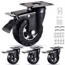 4 Inch Heavy Duty Casters Set of 4 all swivel with brakes, 2200Lbs Capacity, Silent Swivel with Brake, Elastic Rubber Locking Wheels, Industrial Plate Castors Ideal for Carts Furniture and Workbenches