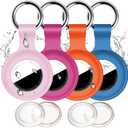 2 x 4 Pack Compatible with Apple Airtag Holder with Keychain,IPX8 Waterproof GPS Cover for Air-Tags Shockproof [Anti-Scratch] Item Finders Case for Pets,Kids,Luggage-Blue+Pink+Orange+Rosered