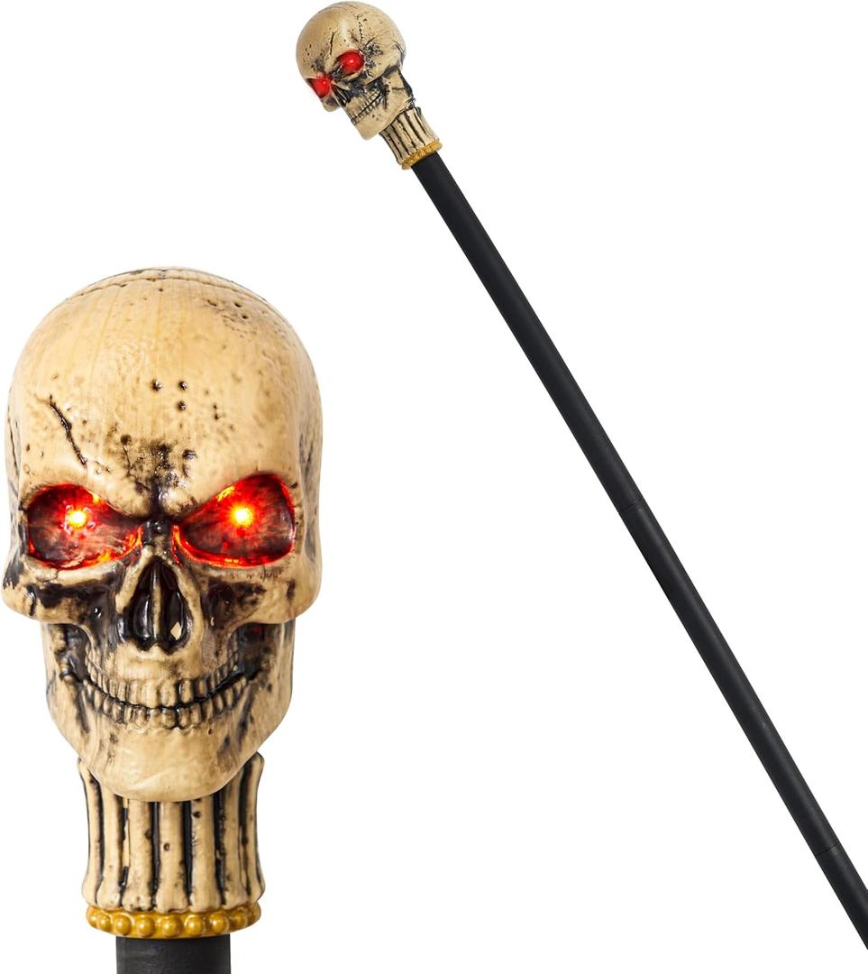Spooktacular Creations Halloween Skull Walking Cane with Light Up Eyes, Walking Stick Staff Prop for Costume Accessory, Halloween Cosplay Party Prop Men and Women