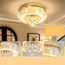 AFQEJG 19.6" Gold Modern Crystal Chandeliers for Dining Room LED Dimmable Light Fixtures Flush Mount Light Living Room Bedrooms