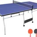 Compact Ping Pong Table, 8ft Mid-Size Indoor/Outdoor Table Tennis Game Set, Foldable, Portable Table Tennis Table with Net, 2 Table Tennis Paddles and 3 Balls