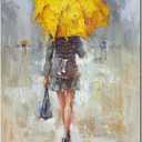 Abstract Canvas Painting A Rainy Walk Girl with Yellow Umbrella Wall Art Modern Artwork for Office Home Decoration (24"L x 16"W)