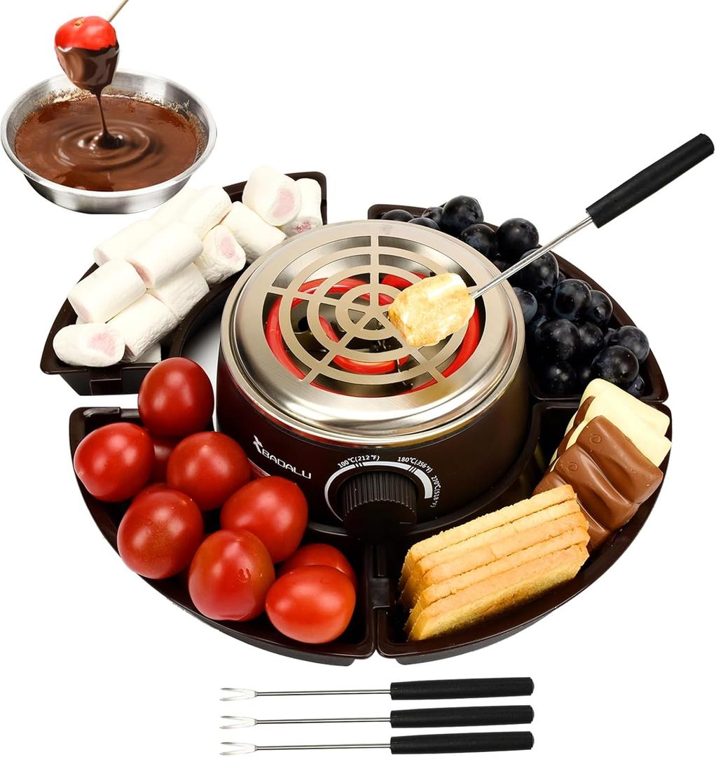 BADALU 2 in 1 Electric S'mores Maker & Fondue Pot, Tabletop Indoor S'mores Maker Kit with 4 Roasting Forks & 1 Flameless Temperature-controlled Heater, Housewarming Christmas Gifts, Family Gifts