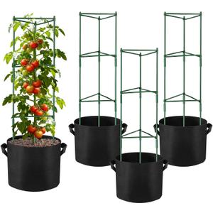 NNG 6 Packs 48 inches Tomato Cages with 10 Gallon Grow Bags,Garden Plant Support Cages,Plant Tower Stakes Garden Trellis for Climbing Plants,Tomato Plant Trellis for Vegetable Fruits Vines