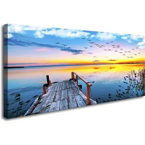 XXMWallArt FC2275 Jetty In The Sunset Lake Wall Art Canvas Prints Painting Nature Pictures Framed Landscape Paintings Canvas Wall Art for Living Room Bedroom Kitchen Home and Office Wall Decor, 60"L x 30"W