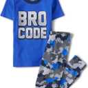 The Children's Place boys Snug Fit 100% Cotton Short Sleeve Top and Pants 2 Piece Pajama Set (7, Bro Code)