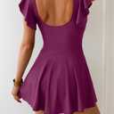 Aidonger One Piece Swimdress Tummy Control Ruffle Swimsuit for Women Tie Knot Swim Dresses V Neck Bathing Suit Skirt (Purple, X)