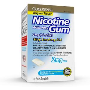 Good Sense Nicotine Polacrilex Uncoated Gum 2 mg, White Original, 110 Count. Best Buy: 06/2026