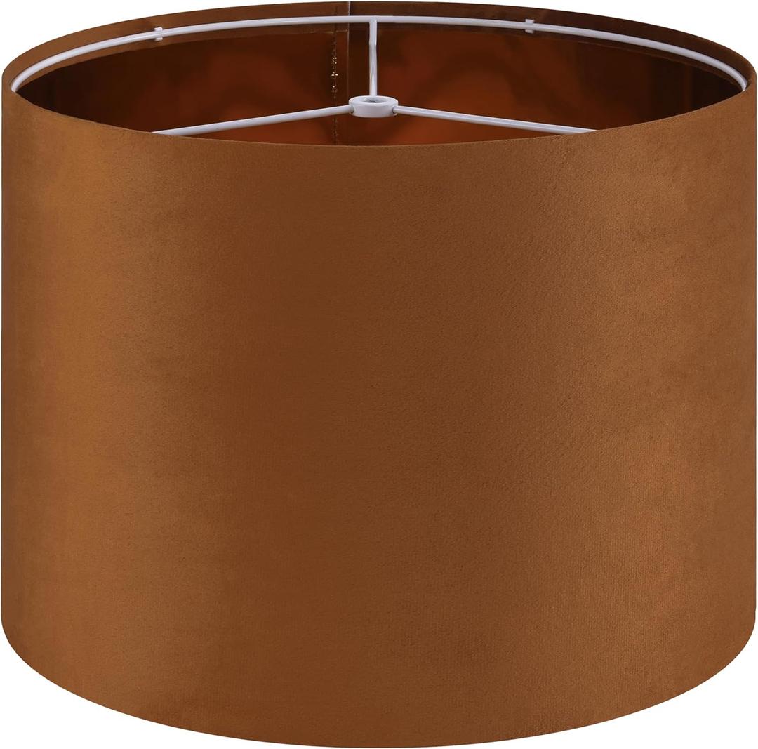 GO&SO 1 PCS Burnt Orange Velvet Drum Lamp Shade,Modern Replacement Lamp Shades 13" Top x 13" Bottom x 10" High(Spider) Medium Fabric Lampshade for Table Lamp,Floor,Bedside -Assembly Require