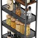 Jsluiiys 4-Tier Slim Storage Cart, 5.9In Narrow Rolling Cart with Wooden Top Metal Handle and Wire Mesh for Kitchen Bathroom Laundry Room