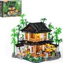 Bamboo-House Lighting Building-Bricks Set - Retro Chinese Bamboo Cabin and Treehouse Collection LED Light Set 2432 Pcs for Adults and Retro House Building Collectors