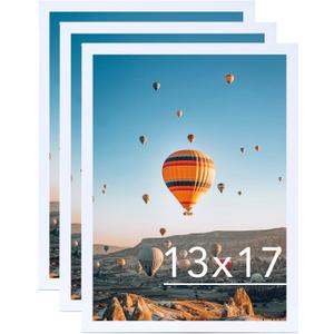 13x17 White Picture Frame Set of 3, Horizontal and Vertical Formats for Wall Hanging, 13 x 17 Wall Gallery Poster Photo Frames with Shatter Resistant Plexiglass, 3 Pack, White