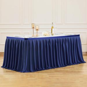 Partisky Navy Blue Polyester Table Skirt for Rectangle Tables 6ft, Wrinkle Resistant Pleated Ruffle Table Cloth for Banquet Wedding Display Dining Table