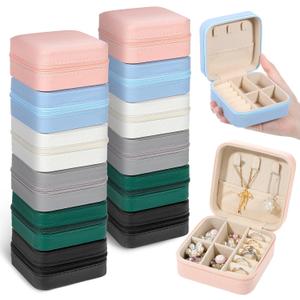 Prasacco 12 Pcs Travel Jewelry Case Bridesmaid Gifts Box PU Leather Small Travel Jewelry Box Mini Jewelry-Organizer for Earrings Rings Necklaces Women Girls Bridesmaid Proposal Gifts, 6 Colors