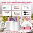 Straw Holder and Organizer for Reusable Straws Rack with Strong Suction Cup & Adhesive, Under Cabinet or On Wall Mount, No Drill Kitchen Organization for Metal, Glass, Silicone Straws White Pink