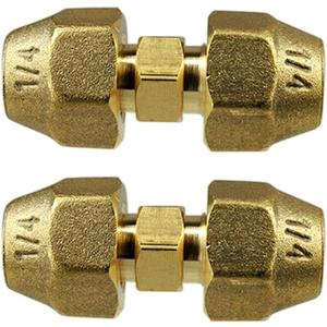 2 Pieces AC Copper Pipe Extension Joint Connectors 1/4" Brass Flare Fitting Nuts Butt Copper Tube Fitting with Flare Nut