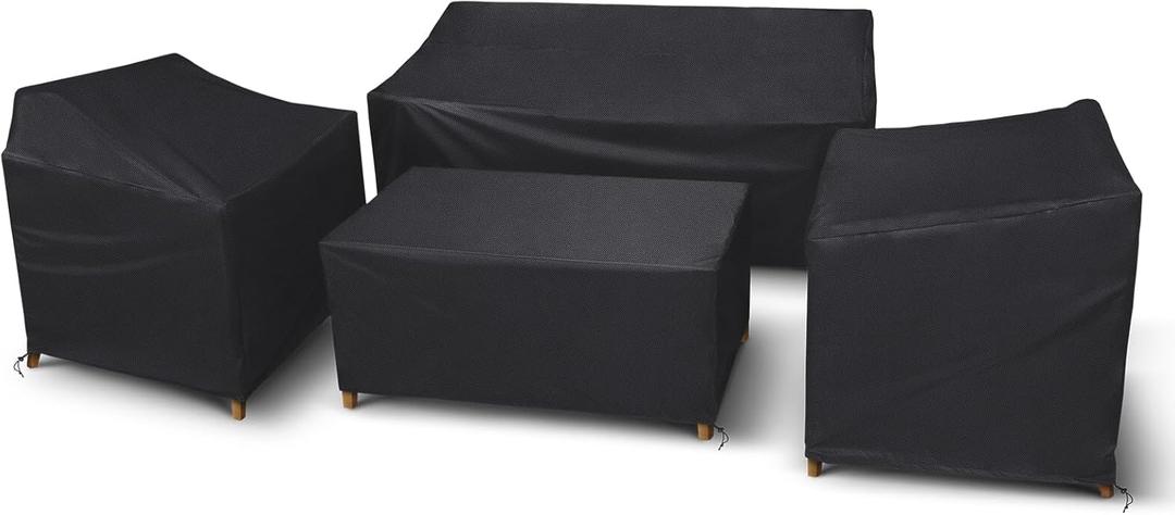 STARTWO Patio Furniture Covers, 4 Piece Heavy Duty Waterproof Outdoor Furniture Cover Set for Rattan Wicker Couch Chairs,Windproof Buckle Strap,Black