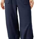Xiaoxuemeng Womens Baggy Wide Leg Pants Casual Elastic Waisted Palazzo Harem Pants with Pockets (Blue, L)