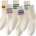 ULEEMARK 6 Pairs Of Neutral Crew Socks, Striped Retro Sports Calf Leather Socks, Casual Cotton Socks For Men & Women7-15 (10-12, Colour 6-pack)