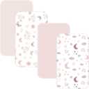 4 Pack Bedside Bassinet Sheets - 33"x20" Bassinet Sheets for Baby Delight, Angelbliss, Maxi-COSI & Most Regular Size Bedside Sleeper | Ultra Soft & Skin Friendly Bassinet Fitted Sheet for Girls (Blush Pink)