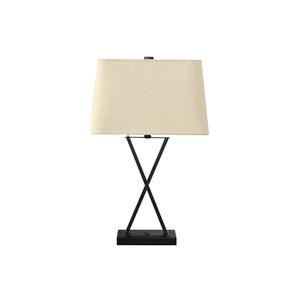 Monarch Specialties I 9638 LightingTable Lamp, USB Port Included, Black Metal, Beige Shade, Transitional