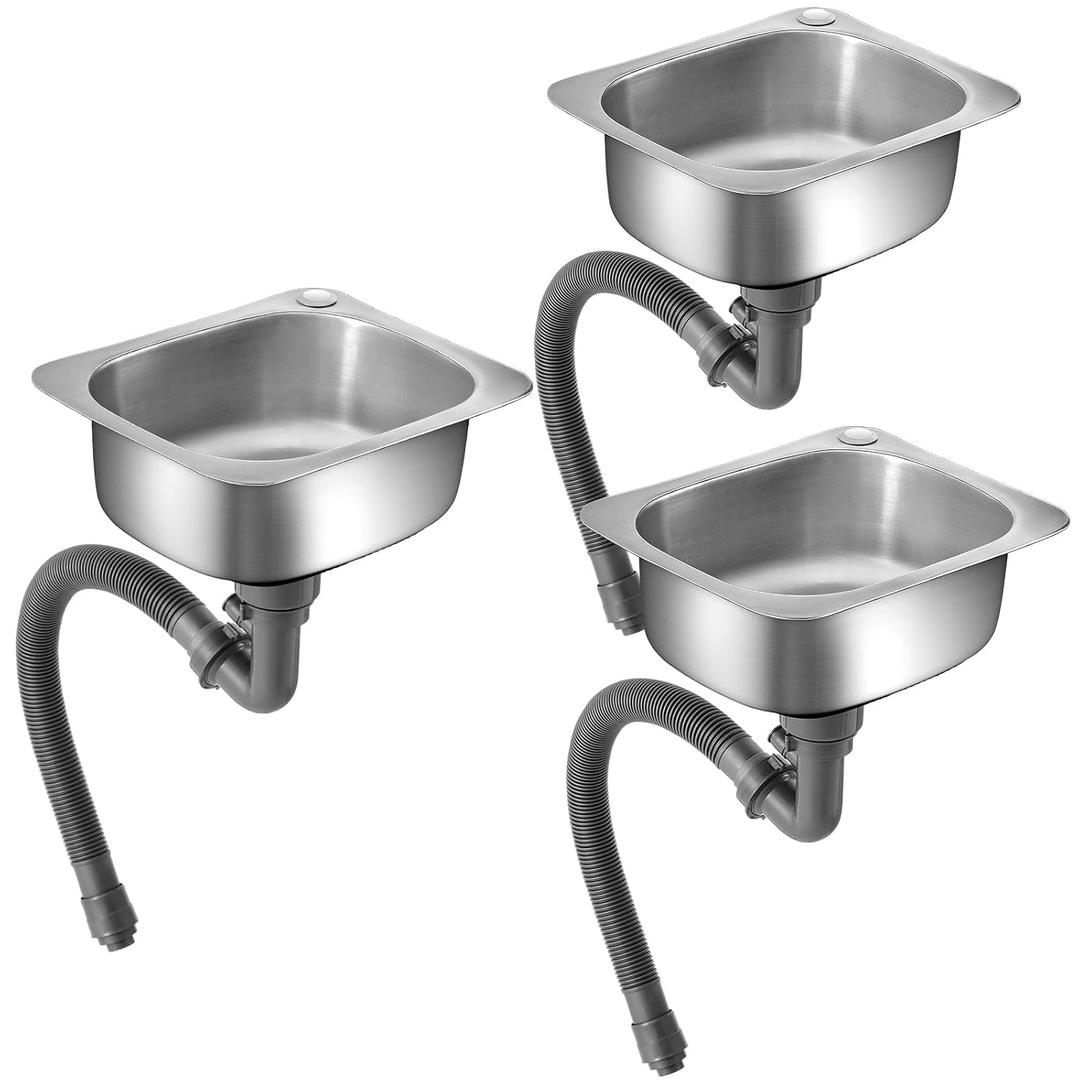 3 Pcs Stainless Steel Utility Sink with Drain Filter Pipe Tube Kit, 15 x 12 Inch Commercial Hand Washing Sink Set for Restaurant Bar Rv Bathroom Laundry Kitchen (Without Faucet)