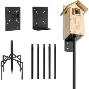92 Inch Smart Bird Feeder Pole for Outdoors Heavy Duty with 1-Inch Dia, Bird Feeder Stand for Outside, Adjustable Bluebird Pole, Weather Station Metal Mounting Kits (Black)