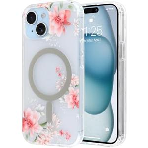 LSL Designed for iPhone 15 Case [Drop Protection/Compatible with Magsafe] Cute Flower Magnetic Phone Case for Women Girly TPU Bumper Floral Cover Pink