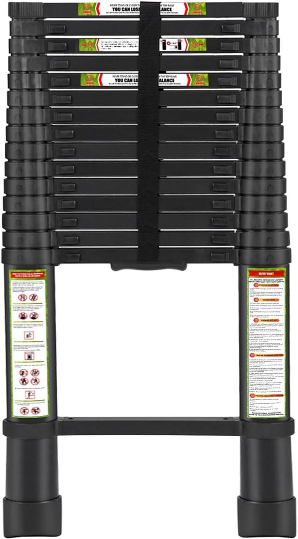 RIKADE Telescoping Ladder 20.3FT & Attic Ladder, Heavy Duty Aluminum with Non-Slip Feet, 330lb Capacity for RV, Attic, Loft & Multi-Surface Use (Carbon)