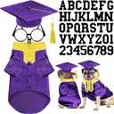 Huhumy 5 Pcs Dog Graduation Costume Set Include 2025 Pet Graduation Gown with Stole Puppy Grad Cap Lensless Glasses DIY Letter Stickers for Dogs Cats Holiday Costume Accessory(Purple Yellow,M)