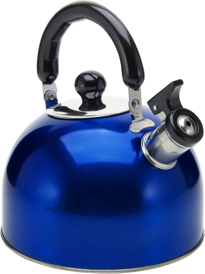 Stainless Steel Stovetop Whistling Tea Kettle 3 Liter (3-Quart) Classic Teapot with Ergonomic Handle, Works on Induction Cooktops-Blue 2409