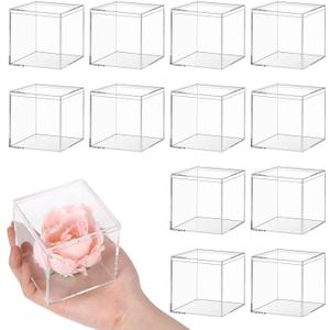 12 Pcs Clear Acrylic Box with Lid 3 x 3 x 3 Inch Decorative Plastic Display Box Acrylic Gift Box Tiny Square Boxes Clear Storage Containers for Home Candy Treats Jewelry Display