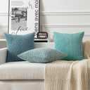 Kevin Textile Throw Pillow Covers Soft Corduroy Decorative Set of 2 Boho Striped Pillow Covers Pillowcases Farmhouse Home Decor for Couch Bed Sofa Living Room 16x16 Inch Blue Grey