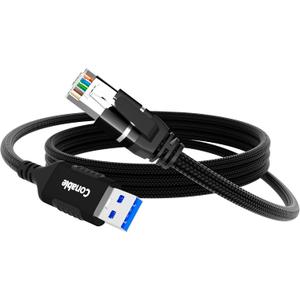 USB to Ethernet Cable 6 FT, USB 3.0 Type A to RJ45 Cable, USB to Network Internet LAN Adapter, Gigabit, Directly Connected, Aluminum, Braided, Compatible with Laptop, PC, Switch and More