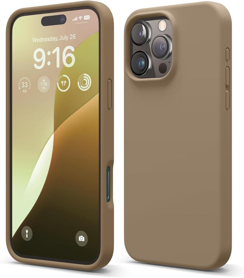elago Compatible with iPhone 16 Pro Max Case, Premium Liquid Silicone Case, Full Body Protective Cover, Shockproof, Slim Phone, Anti-Scratch Soft Microfiber Lining, 6.9 inch (Brown)