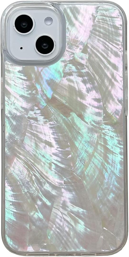 Mother of Pearl Glitter Phone Case for iPhone 16 (NOT Pro) 2024,Bling Shiny Real Seashell Pattern Slim Glossy Sleek Stylish Trendy Protective Shockproof Girls Women i Phone 16 Cover 6.1"