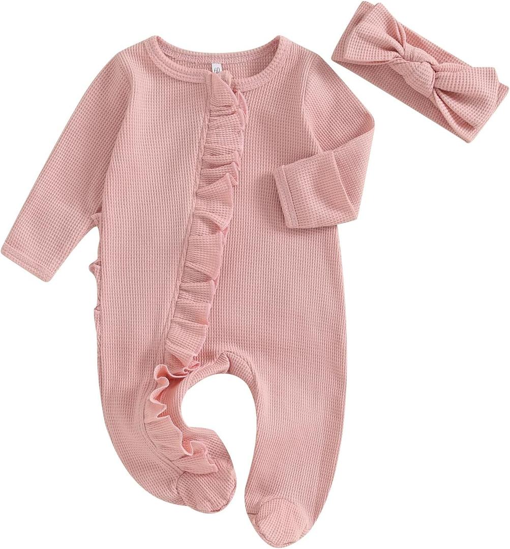 CIYCUIT Baby Girls Cactus Footies Newborn Zip Up Onesie Romper (0-3 Months, D2 Pink)