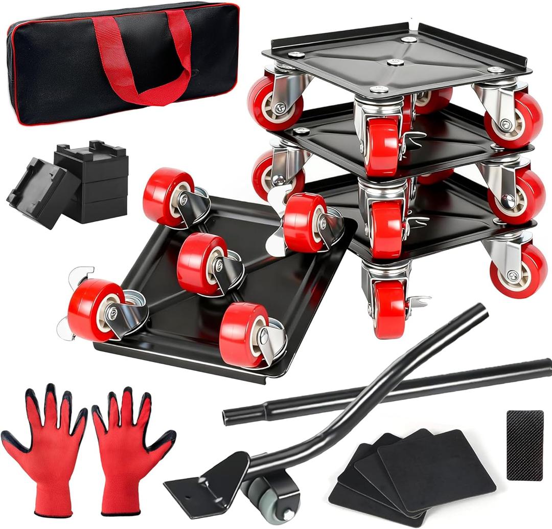 Furniture Dolly Set 5 Wheels with 360 Wheels and Wheels Lockable Brakes, 1400LBS Furniture Movers for Home Office Furniture Appliances Labor Easing Mover