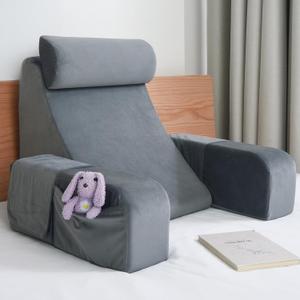 ENITYA Reading Pillow for Kids/Teens/Adults, 17" Back Pillow for Bed Sitting up, Bed Rest Pillow with Arms, Back Support Pillow for Watching TV/Reading/Resting, Dorm Room Essentials, Standard (Grey) (Standard(Under 5'3"))