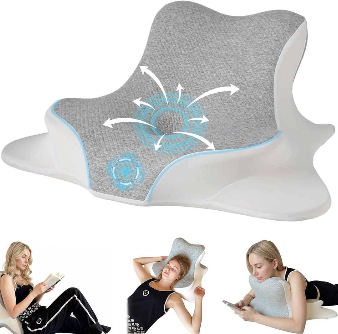 Reading Pillow for Bed, Ergonomic Memory Foam Bed Wedge Pillow for Headboard, Lying, Leaning and Prone, Chin & Back Support Pillows on Bedrest Floor Couch- Gray