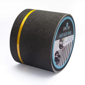 LifeGrip Anti Slip Traction Tape with Reflective Stripe, 4 Inch x 30 Foot, Best Grip Tape Grit Non Slip, Outdoor Non Skid Treads, High Traction Friction Abrasive Adhesive for Stairs Step, Black