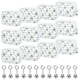 24 Pieces Soccer Team Gifts Cosmetics Bag with Soccer Keychain, Soccer Makeup Bag Accessories for Makeup Bags Clear PVC Portable Makeup Bags Toiletry Zipper Pouch for Women, Girls, Team Player(12 Set)