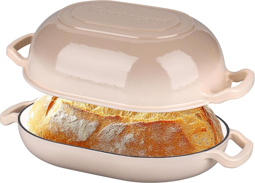 VORRINGARD Enameled Cast Iron Sourdough Bread Oven, Dutch Oven, Loaf Cast Iron Bread Pan for Homemade Bread Baking, Meatloaf Pan with Lid, 7QT, Latte