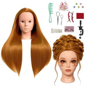 Makeup Mannequin Head with 26" Long Hair for Lashes, Hair Styling & Cutting, Cosmetology Practice Hair Training Doll Head
