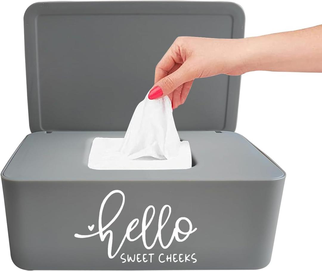 Moorfowl Hello Sweet Cheeks Flushable Wipes Holder Baby Wipes Dispenser Container Cute Funny Rustic Farmhouse Bathroom Decor (Grey)