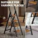 4 Step Ladder,Lightweight Folding Step Stool with Aluminum Wide Pedal& Convenient Handgrip,330lbs Capacity Steel Ladder for Household and Office(Black &Woodgrain)