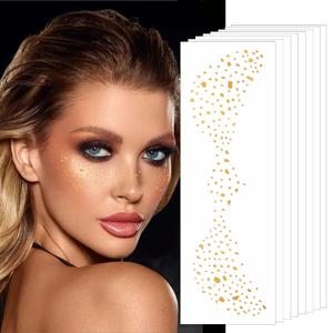 3 x Makeup Patches - Gold Heart Shape Glitter Freckles Face Tattoo - Freckle Makeup - Faux Freckles Waterproof Temporary Tattoos - Cute Glitter Makeup Accessories For Women - 8 Pcs
