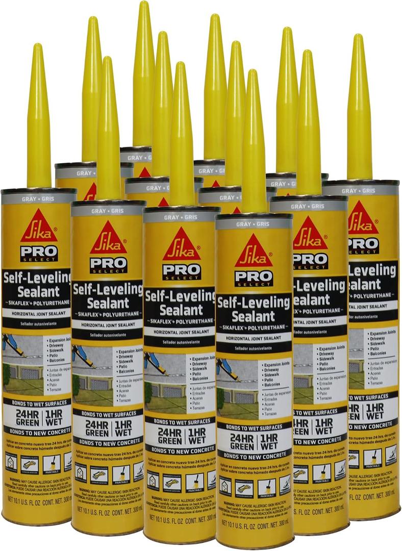 SIKA Sikaflex Self-Leveling Sealant, 12-Pack, 10.1 Oz, Gray Easy Application, Quick-Curing, Waterproof & Weather-Resistant, Ideal for Driveways, Garages, Sidewalks, and Concrete Joints